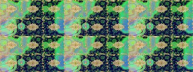 Altın çiçekli eskiz deseni. Yeşil renkte altın bir element. Damask arkaplanı. Barok tarzında altın çiçekli süs..