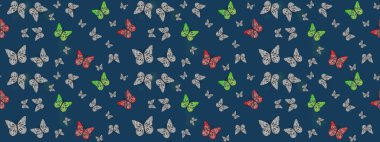 Soyut eskiz arka planı. Mavi renkte bir resim. Raster Kelebekleri deseni. Güzel kumaş tasarımı..