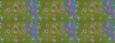 Sketch Colour Spring Theme eskiz kalıbı. Sevimli çiçek raster deseni. Yeşil renkli çiçekler. Düz Çiçek Elementleri Tasarımı.