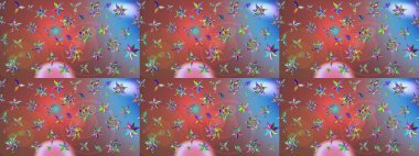 Miles Fleur, süslü püslü bir süs. Raster illüstrasyonu. Tomurcukları papatya çiçekleri olan sevimli bir çiçek deseni. Eskiz geçmişi. Kumaş, tekstil, duvar kağıdı baskısı için. Antika retro tarzı.