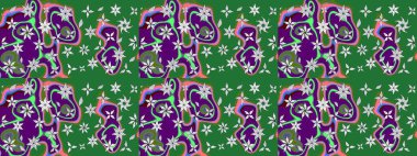 El çizimi çiçekli soyut çizim kalıbı. Raster illüstrasyonu. Yeşil renkte çiçekler.