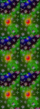 Sabıka fotoğraflarında, bebek kıyafetlerinde, duvar kâğıtlarında, paket kutularında falan kullanılabilir. Zarif, parlak ve eskiz yeşil çiçek deseni tasarımı.