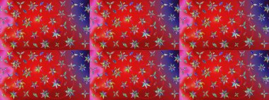 Çok renkli küçük çiçekler ve kırmızı renkli komik böcekler, raster desen, illüstrasyon.