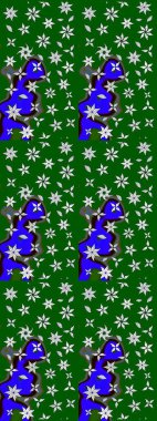 Oldukça eski bir besin torbası deseni, küçük yeşil renkte, çiçekler. Millefleur 'lar. Tekstil, kumaş, kapaklar, duvar kağıtları, baskı, paket, koleksiyon defteri, örgü, dekupaj için çiçek arkaplanı..