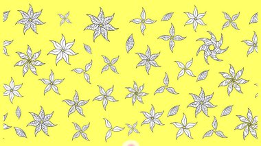 Sevimli çiçek raster deseni. Renkli Yaz Temalı eskiz kalıbı. Düz Çiçek Elementleri Tasarımı. Modaya uygun kumaş deseni.