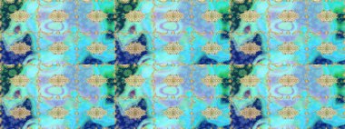 Geleneksel Arap dekoru mavi renklerde. Süslü dantel iz sürücü. Çiçek süslemeli Raster eskiz deseni. Duvar kâğıdı için altın süslü bir illüstrasyon. Doğu tarzında vintage tasarım ögesi.