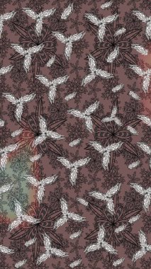 Çiçekli karalama şeklinde Raster çiçek deseni. Kahverengi renkli çiçekler. Nazik, narin çiçek arkaplanı.