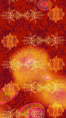 Kırmızı, turuncu ve sarı renkte çiçekler. Raster illüstrasyonunda çiçek deseni çizimi.