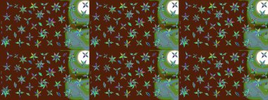 Küçük çiçekteki sevimli çiçek deseni. Varicolobrown Raster çizimi. Birçok kahverengi ve soyut çiçekli tropikal çizim deseni.