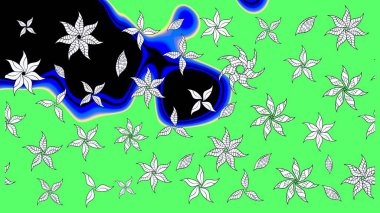 El çizimi, soyut ve süslü elementler. Yaz çiçekleri teması. Yeşil renkler. Suluboya resim taklit Raster çizimi. Klasik çiçekler..