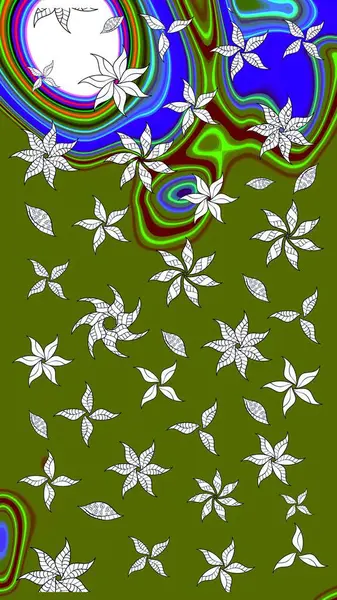 Hediye ambalaj kağıdı, tebrik kartları, posterler ve pankart tasarımı. Yeşil renkli çiçekler. Raster düz çiçek çizim deseni.