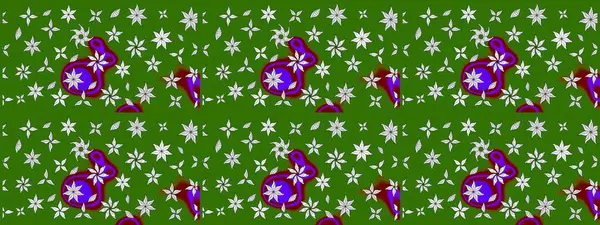 Yeşil çiçekli eskiz deseni, suluboya çiçek deseni, sevimli çiçek, duvar kağıdı, kart veya kumaş için fayanslı. Raster - stok.