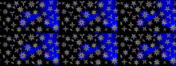 Raster illüstrasyonundaki çiçek desenli çizim. Siyah renkte çiçekler.