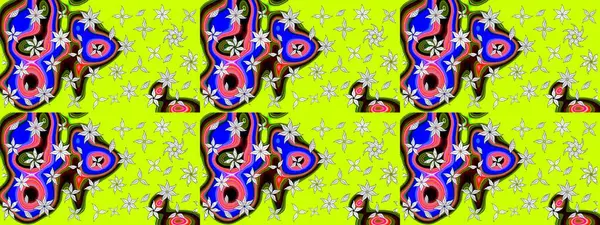 Renkli Yaz Temalı eskiz kalıbı. Sevimli çiçek raster deseni. Düz Çiçek Elementleri Tasarımı. Modaya uygun kumaş deseni.