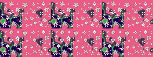 Renkli Bahar Teması eskiz kalıbı. Raster illüstrasyonundaki çiçek desenli çizim. Düz Çiçek Elementleri Tasarımı. Güzel kumaş deseni.