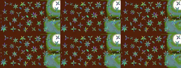 Küçük çiçekteki sevimli çiçek deseni. Varicolobrown Raster çizimi. Birçok kahverengi ve soyut çiçekli tropikal çizim deseni.