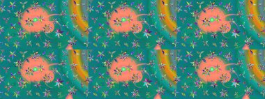 Nakış desenli çiçek deseni. Parmak izi, kumaş, duvar kâğıdı, tekstil için raster dokusu. Renkli grunge soyut arkaplanı coloblue çiçekleri ile zenginleştir.