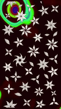 Çok renkli, zarif küçük çiçekler ve siyah renkli komik böcekler, raster desen, illüstrasyon..