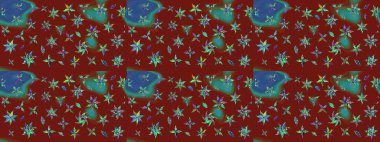 Raster illüstrasyonu. Düz Çiçek Elementleri Tasarımı. Renkli Bahar Teması eskiz kalıbı. Taslak desenli, modaya uygun kumaş deseni. Şirin çiçek elementleri..