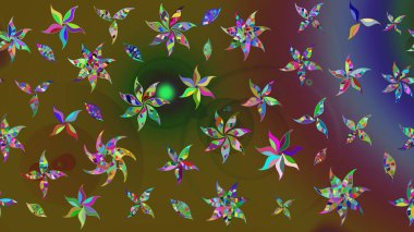 Yeşil renkli şirin çiçek deseni. Raster Modaya uygun kumaş deseni. Renkli Bahar Teması eskiz kalıbı. Düz Çiçek Elementleri Tasarımı.