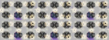 Raster illüstrasyonu. Gri, nötr ve bej renkler. Noel ve yeni yıl moda baskıları için tatil tasarımı. Kar tanelerinin soyut arkaplanlı Noel deseni.