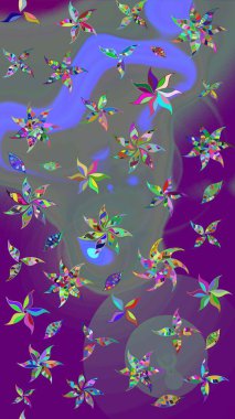 Suluboya çizim kalıbı. Suluboya tarzında mor renkli çiçekler. Çiçek izi.