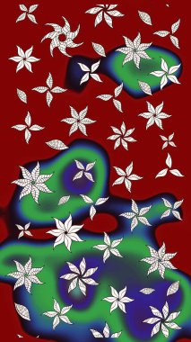 1950-1960 motifleri. Retro tekstil tasarım koleksiyonu. Kırmızının üstüne kırmızı. El çizimi çiçek unsurları olan soyut çizim raster deseni. Çiçekli ipek eşarp..