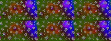 Düz Çiçek Elementleri Tasarımı. Renkli Bahar Teması eskiz kalıbı. Sevimli çiçek raster deseni. Yeşil renkte çiçekler.