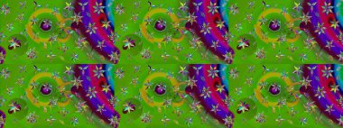 Yeşil renkli çiçekler. Renkli Bahar Teması eskiz kalıbı. Raster illüstrasyonundaki çiçek desenli çizim. Düz Çiçek Elementleri Tasarımı.