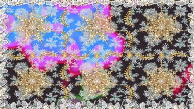 Çiçek süsü kumaş deseni, cam, çiçek desenli metal gri renkli ve altın elementli. Klasik raster altın pürüzsüz desen.
