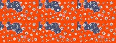 Turuncu renkli çiçekler. Hediye ambalaj kağıdı, tebrik kartları, posterler ve pankart tasarımı. Raster düz çiçek çizim deseni.