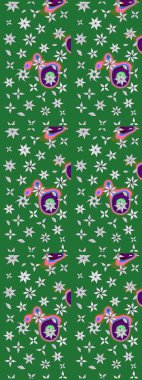 Raster illüstrasyonundaki çiçek desenli çizim. Yeşil renkte çiçekler.