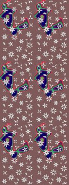 Raster illüstrasyonu. Düz Çiçek Elementleri Tasarımı. Renkli Bahar Teması eskiz kalıbı. Taslak desenli, modaya uygun kumaş deseni. Şirin çiçek elementleri..