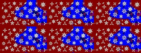 Parlak renkli çiçekli ve kırmızı yapraklı harika bir çiçek deseni. Moda baskıları için zarif bir şablon. Modern çiçek arkaplanı. Halk stili.