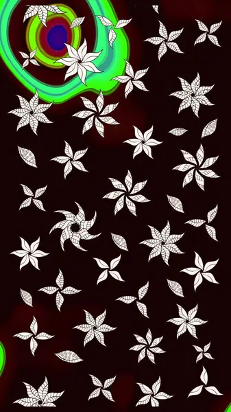 Çok renkli, zarif küçük çiçekler ve siyah renkli komik böcekler, raster desen, illüstrasyon..