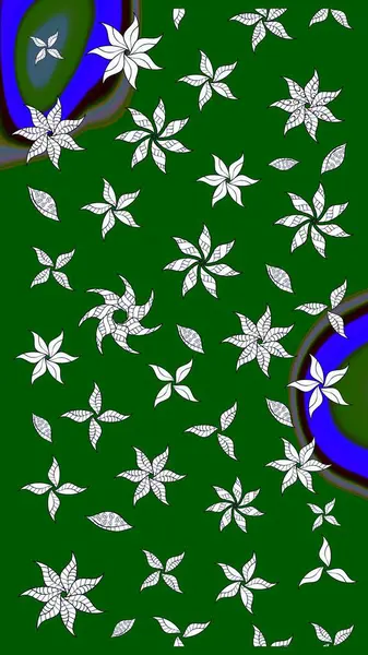 Yeşil renklerde. Raster illüstrasyonu. 3D çiçekler, çizim.