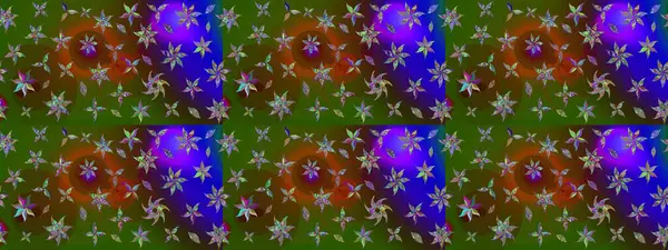 Düz Çiçek Elementleri Tasarımı. Renkli Bahar Teması eskiz kalıbı. Sevimli çiçek raster deseni. Yeşil renkte çiçekler.