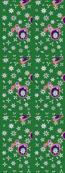 Raster illüstrasyonundaki çiçek desenli çizim. Yeşil renkte çiçekler.