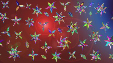 Düz Çiçek Elementleri Tasarımı. Renkli Bahar Teması eskiz kalıbı. Raster illüstrasyonundaki çiçek desenli çizim. Kahverengi renkte çiçekler.