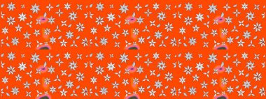 Raster illüstrasyonu. Turuncu renkli çiçekler. Çiçek deseni. Turuncu renkte çiçek çizimi. Şatafatlı bahar bahçesi dokusu.