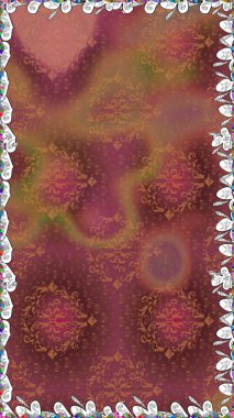 Vintage eski arka plan. Güzel parlak kaba kumaş, tuval. Çiçek çelengi. Bukleler, parlak iz döküm. Raster illüstrasyon. Desen, dikişsiz, çiçek kenarlığı.