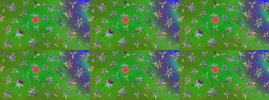 Taslak desenli, modaya uygun kumaş deseni. Renkli Bahar Teması eskiz kalıbı. Şirin çiçek elementleri. Raster illüstrasyonu. Düz Çiçek Elementleri Tasarımı.