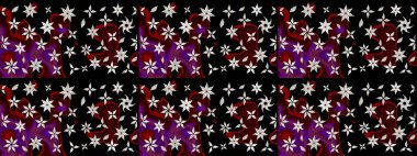 El çizimi çiçekli soyut çizim kalıbı. Raster illüstrasyonu. Siyah renkte çiçekler.