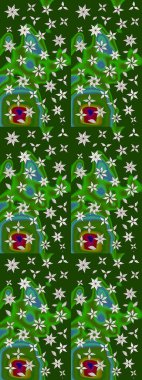 Üst manzara, yumuşak stil. Yeşil renkte manzaralı çiçek deseni. Sevgililer günü ve tebrik kartı konsepti için şık bir davetiye. Çiçek kompozisyonu, el boyası, hassas şablon..