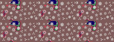 Tekstil için suluboya eskiz deseni. Şirin çiçekli, desenli, kahverengi renkli bir eskiz deseni. El çizimi çiçek çizimi deseni (fayans)).