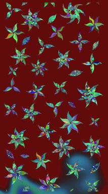 Kırmızı renkte çiçekler. Renkli bahar temalı eskiz kalıbı. Düz Çiçek Elementleri Tasarım Raster illüstrasyonu. Çiçekli çiçek deseni, suluboya..