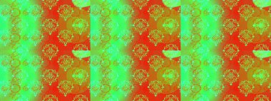 Renkli Bahar Temalı Kusursuz Arkaplan. Raster illüstrasyonunda kusursuz çiçek deseni. Düz Çiçek Elementleri Tasarımı. Yeşil, turuncu ve sarı renkte çiçekler.