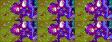 Çiçek duvar kâğıdı. Yeşil renkli şirin tekstil. Çiçek arkaplan. Raster illüstrasyonu. Renkli çizim deseni.