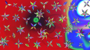 Raster illüstrasyonundaki çiçek desenli çizim. Kırmızı renkte çiçekler.