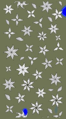 Raster illüstrasyonu. Çiçekli, yapraklı, çiçek desenli eskiz. El çizimi.